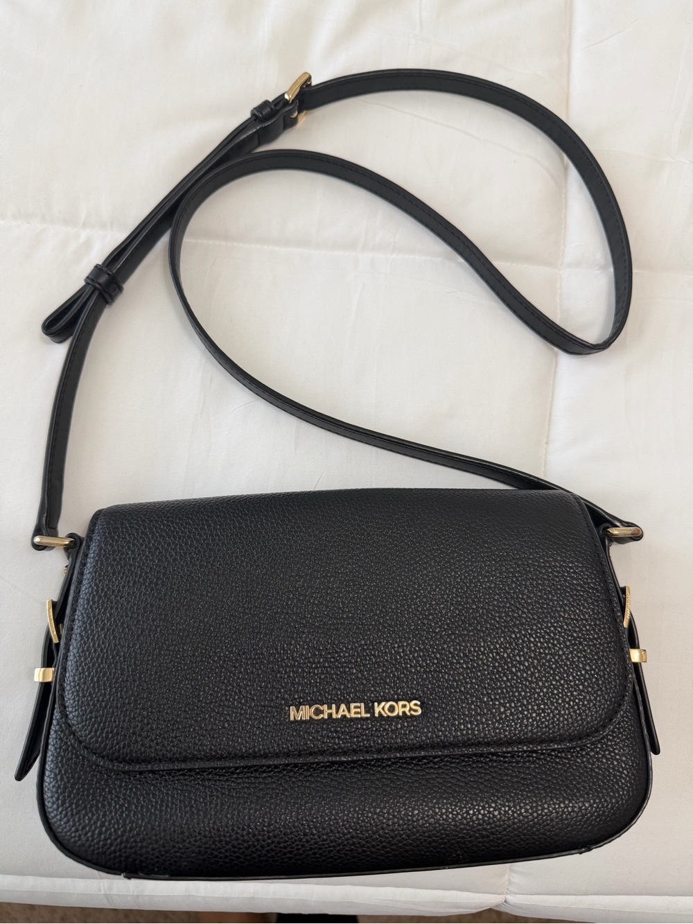 Michael Kors Black Pebbled Leather Crossbody with Gold Logo